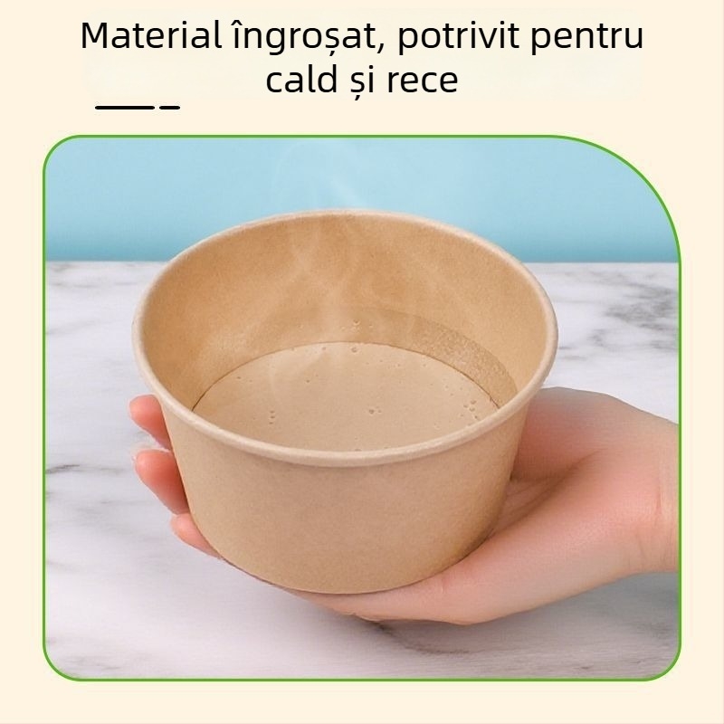 Vas de hârtie de unică folosință, culoare naturală, gros, rotund, pentru prânz, acasă, fructe, camping și tăiței instant, imprimat Panda