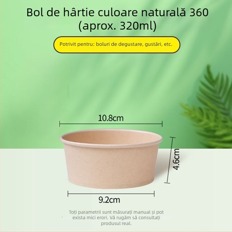 Vas de hârtie de unică folosință, culoare naturală, gros, rotund, pentru prânz, acasă, fructe, camping și tăiței instant, imprimat Panda