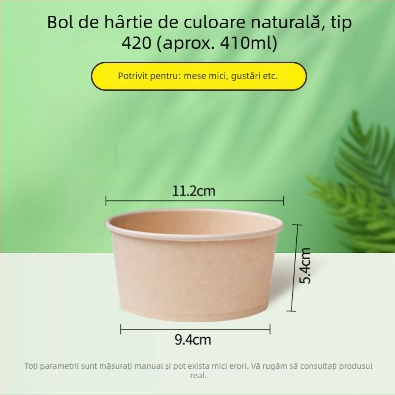 Vas de hârtie de unică folosință, culoare naturală, gros, rotund, pentru prânz, acasă, fructe, camping și tăiței instant, imprimat Panda