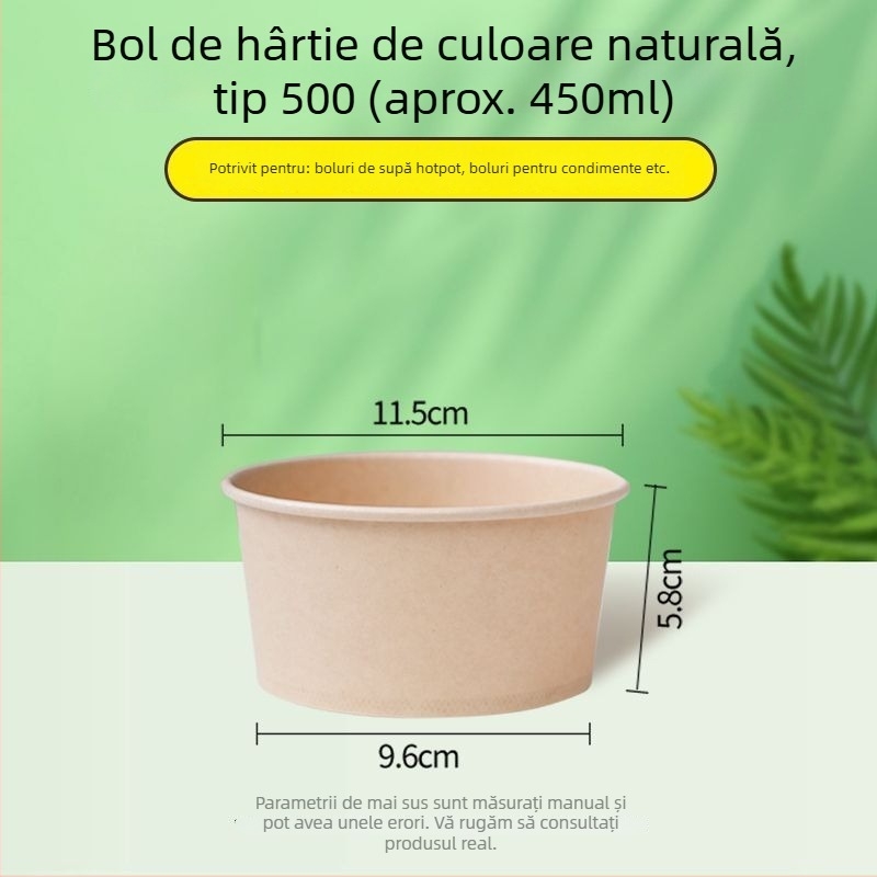Vas de hârtie de unică folosință, culoare naturală, gros, rotund, pentru prânz, acasă, fructe, camping și tăiței instant, imprimat Panda