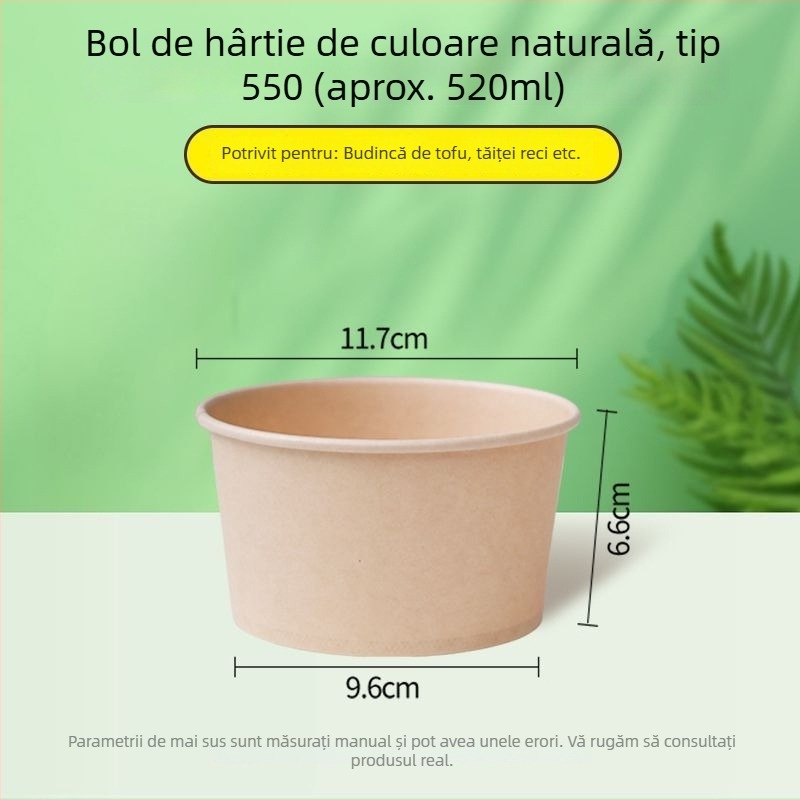 Vas de hârtie de unică folosință, culoare naturală, gros, rotund, pentru prânz, acasă, fructe, camping și tăiței instant, imprimat Panda