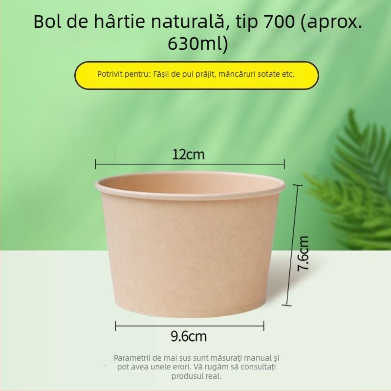 Vas de hârtie de unică folosință, culoare naturală, gros, rotund, pentru prânz, acasă, fructe, camping și tăiței instant, imprimat Panda