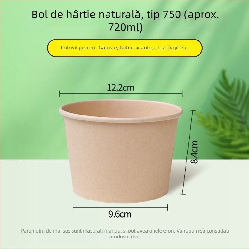 Vas de hârtie de unică folosință, culoare naturală, gros, rotund, pentru prânz, acasă, fructe, camping și tăiței instant, imprimat Panda