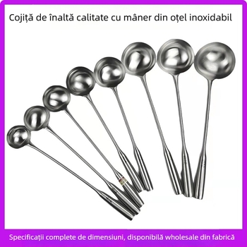 Lingură de supă din oțel inoxidabil cu mâner lung, pentru uz casnic, potrivită pentru supă, hot pot și terci, capacitate mare, design elegant