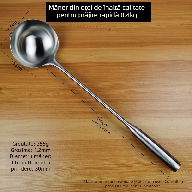Lingură de supă din oțel inoxidabil cu mâner lung, pentru uz casnic, potrivită pentru supă, hot pot și terci, capacitate mare, design elegant