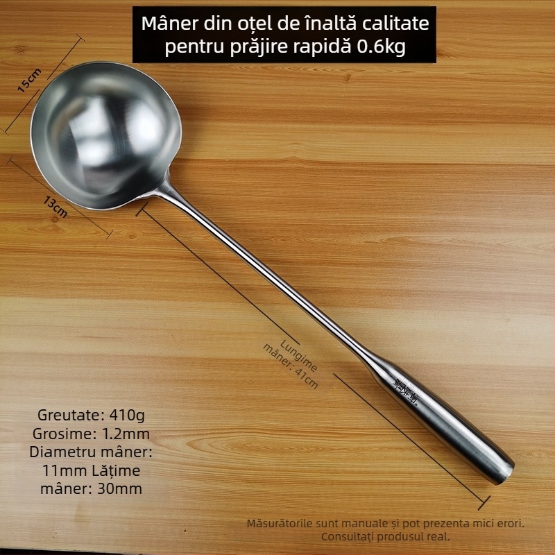 Lingură de supă din oțel inoxidabil cu mâner lung, pentru uz casnic, potrivită pentru supă, hot pot și terci, capacitate mare, design elegant