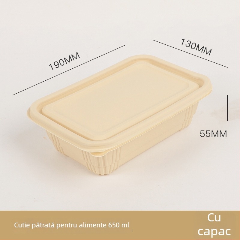 Bol de unică folosință din amidon de porumb biodegradabil, de calitate alimentară, cu capac, rotund, cu model pătrate, îngroșat, pentru prânz la pachet.