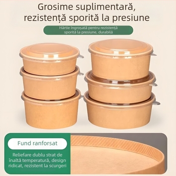 Cupe rotunde din hârtie pentru salată și fructe, recipiente de unică folosință din kraft pentru prânzuri la pachet