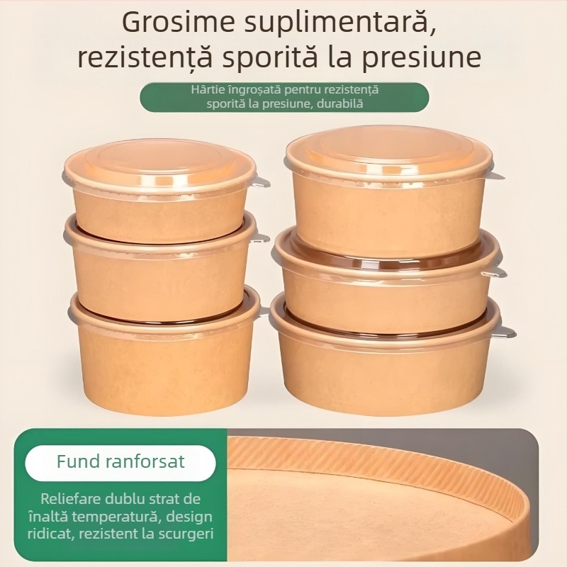 Cupe rotunde din hârtie pentru salată și fructe, recipiente de unică folosință din kraft pentru prânzuri la pachet