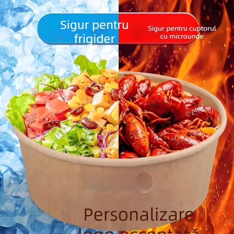 Cupe rotunde din hârtie pentru salată și fructe, recipiente de unică folosință din kraft pentru prânzuri la pachet