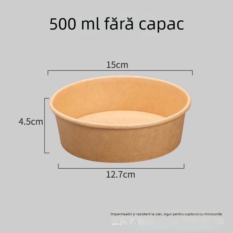 Cupe rotunde din hârtie pentru salată și fructe, recipiente de unică folosință din kraft pentru prânzuri la pachet