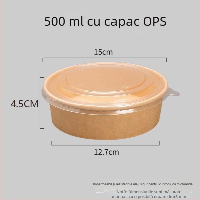 Cupe rotunde din hârtie pentru salată și fructe, recipiente de unică folosință din kraft pentru prânzuri la pachet