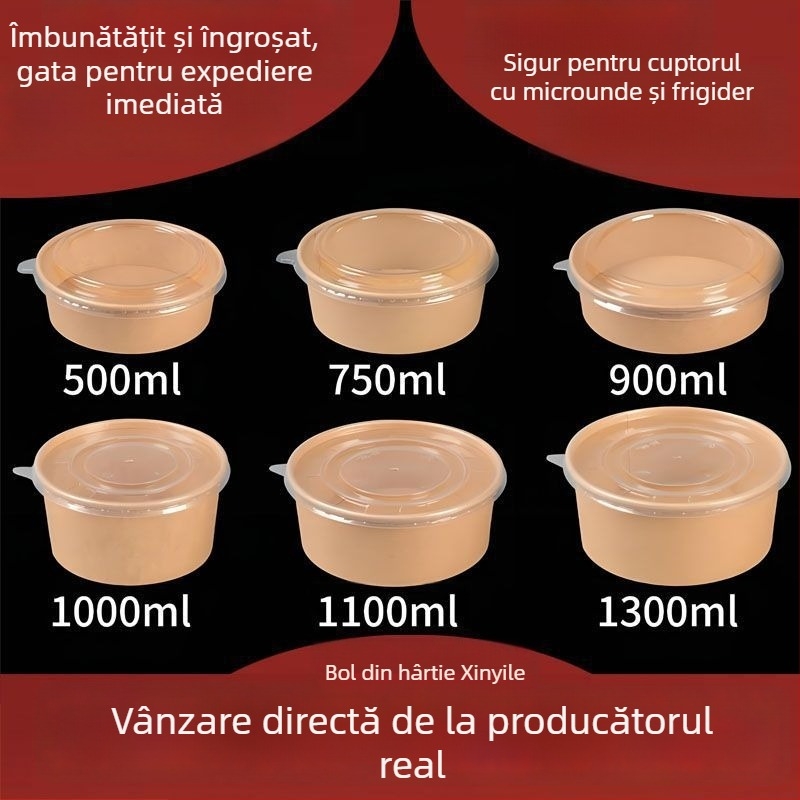 Cupe rotunde din hârtie pentru salată și fructe, recipiente de unică folosință din kraft pentru prânzuri la pachet
