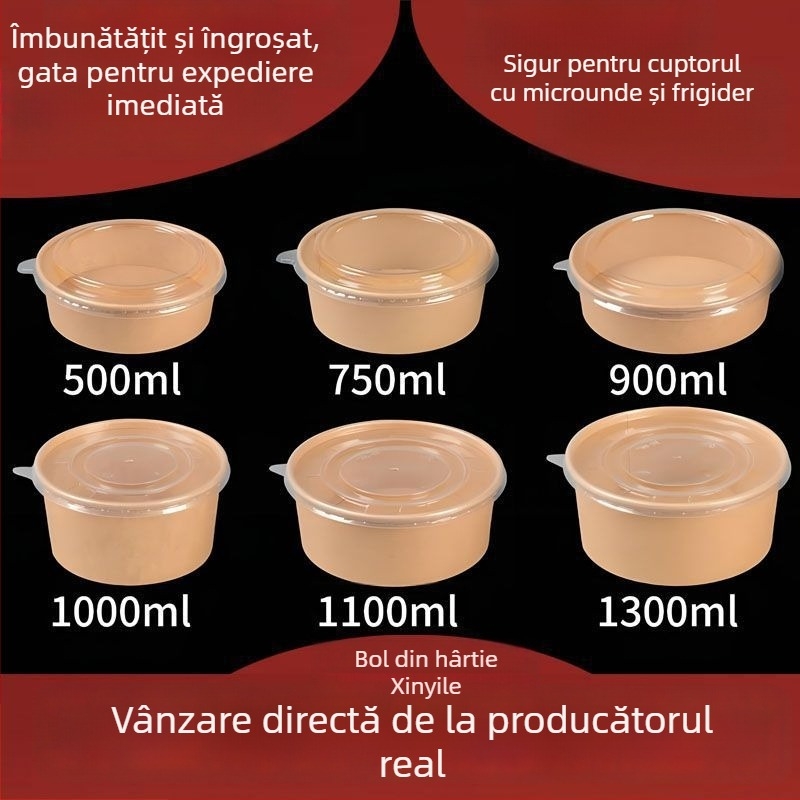 Cupe rotunde din hârtie pentru salată și fructe, recipiente de unică folosință din kraft pentru prânzuri la pachet