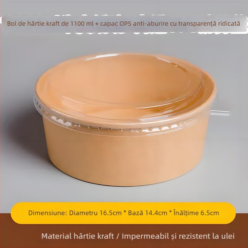 Cupe rotunde din hârtie pentru salată și fructe, recipiente de unică folosință din kraft pentru prânzuri la pachet