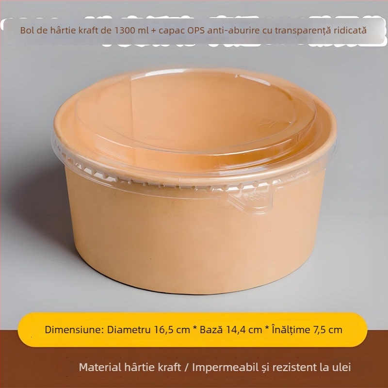 Cupe rotunde din hârtie pentru salată și fructe, recipiente de unică folosință din kraft pentru prânzuri la pachet