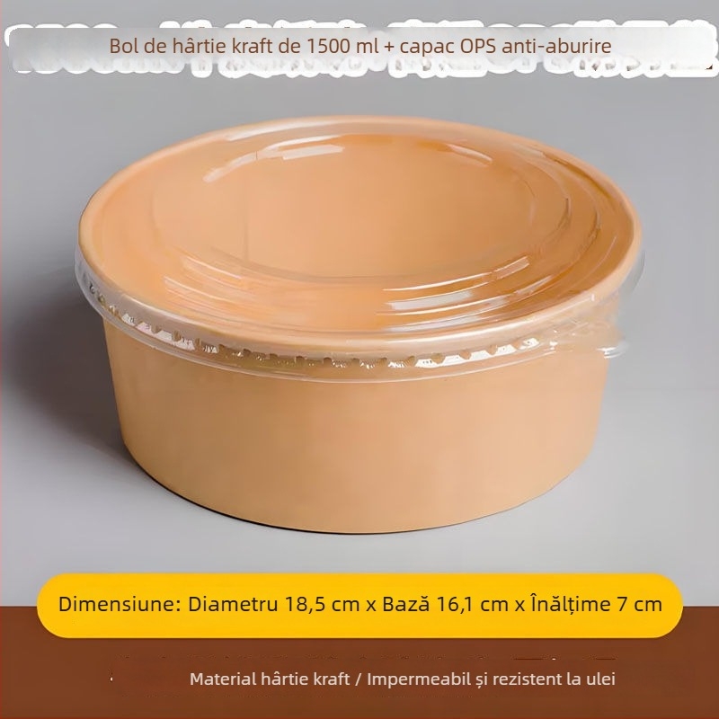 Cupe rotunde din hârtie pentru salată și fructe, recipiente de unică folosință din kraft pentru prânzuri la pachet