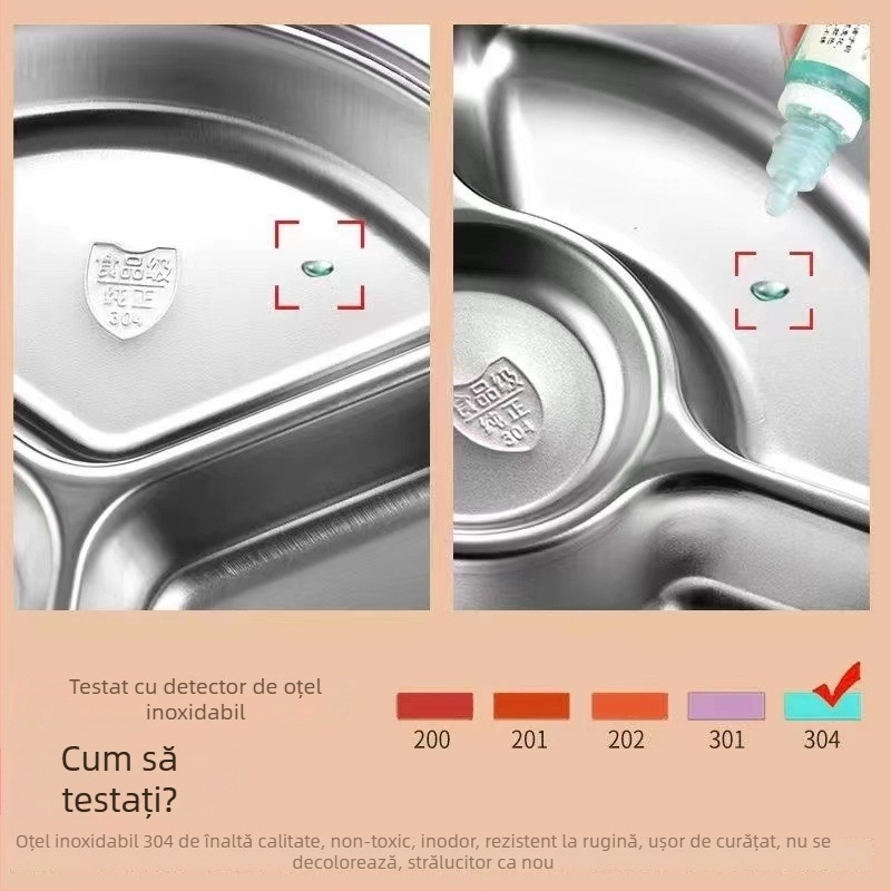 Farfurie rotundă din oțel inoxidabil 304 cu trei compartimente pentru copii