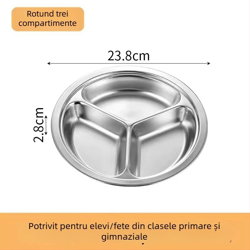Farfurie rotundă din oțel inoxidabil 304 cu trei compartimente pentru copii