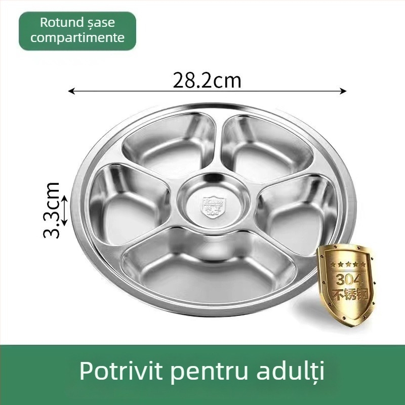 Farfurie rotundă din oțel inoxidabil 304 cu trei compartimente pentru copii