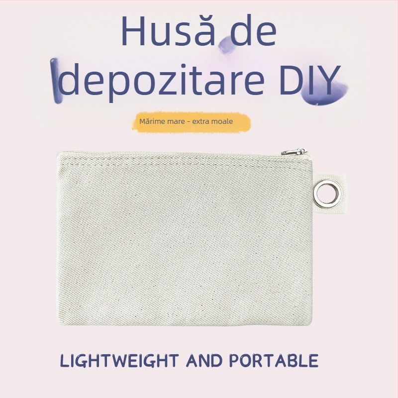 Geantă din pânză cu fermoar pentru depozitare, husă DIY goală pentru pixuri și cosmetice