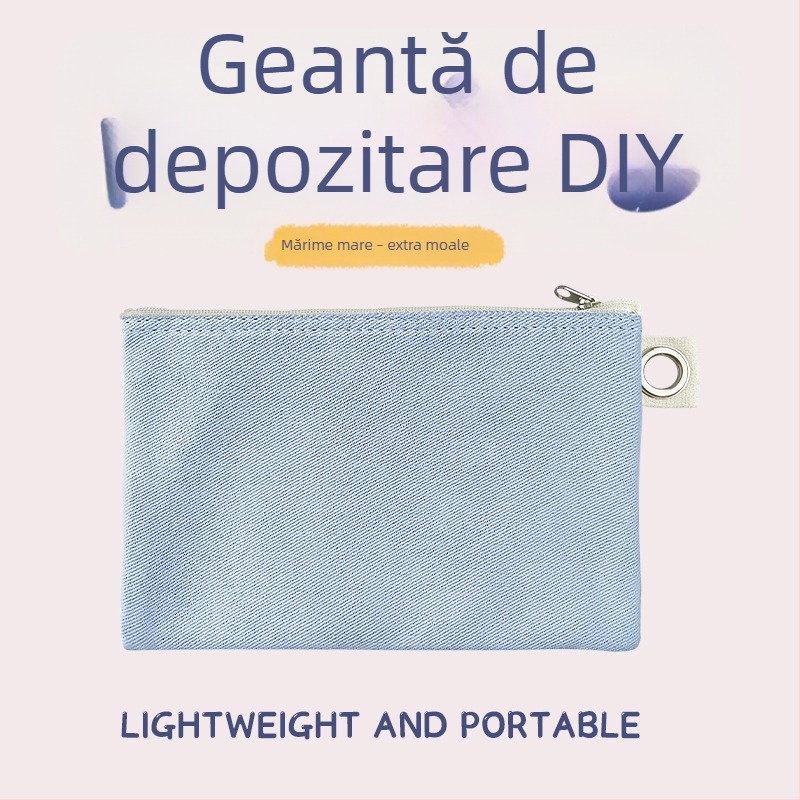 Geantă din pânză cu fermoar pentru depozitare, husă DIY goală pentru pixuri și cosmetice