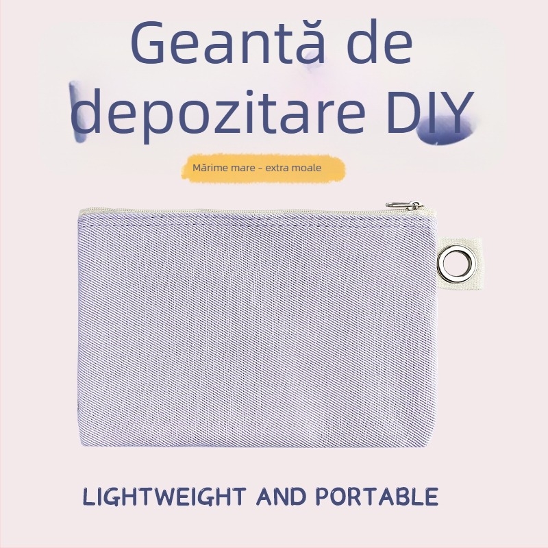 Geantă din pânză cu fermoar pentru depozitare, husă DIY goală pentru pixuri și cosmetice