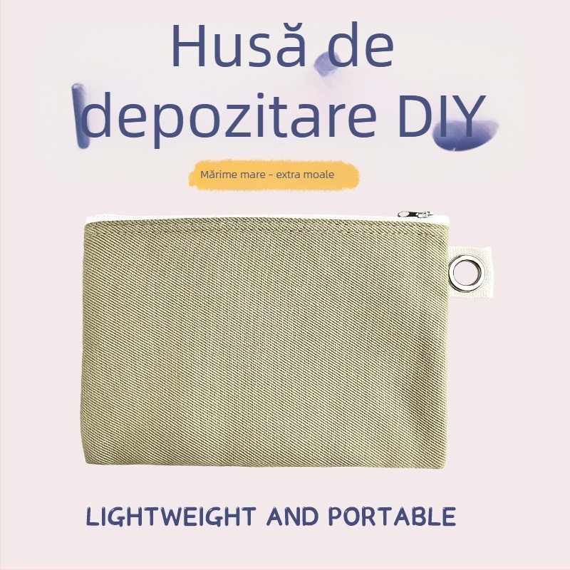 Geantă din pânză cu fermoar pentru depozitare, husă DIY goală pentru pixuri și cosmetice