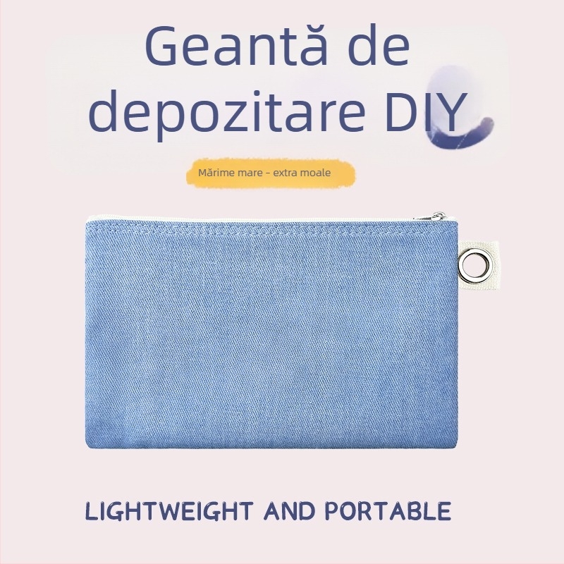 Geantă din pânză cu fermoar pentru depozitare, husă DIY goală pentru pixuri și cosmetice