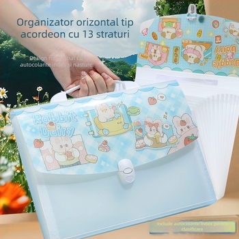 Geantă portabilă de documente în stil acordeon pentru elevi, cu compartimente multiple și capacitate mare pentru organizarea și sortarea documentelor