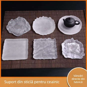Suport din sticlă mată pentru ceainic, stil japonez, tavă pentru infuzare uscată, plăcuță din sticlă, dimensiune mică