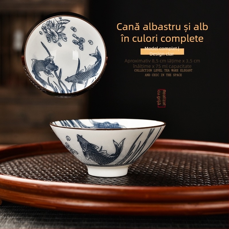 Cești de ceai din porțelan albastru-alb, dinastiile Tang și Song, în stil palat