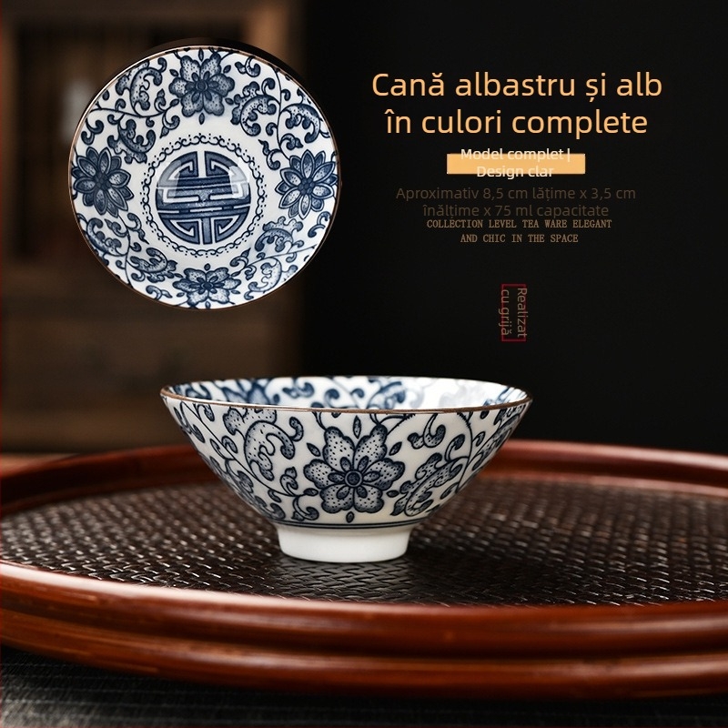 Cești de ceai din porțelan albastru-alb, dinastiile Tang și Song, în stil palat