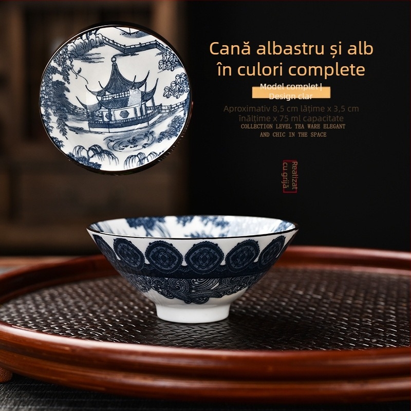 Cești de ceai din porțelan albastru-alb, dinastiile Tang și Song, în stil palat