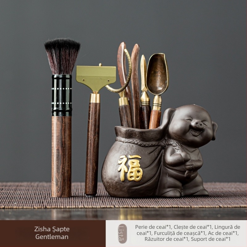 Set ceai ceremonial cu lut purpuriu și accesorii pentru ceai – Șase domni