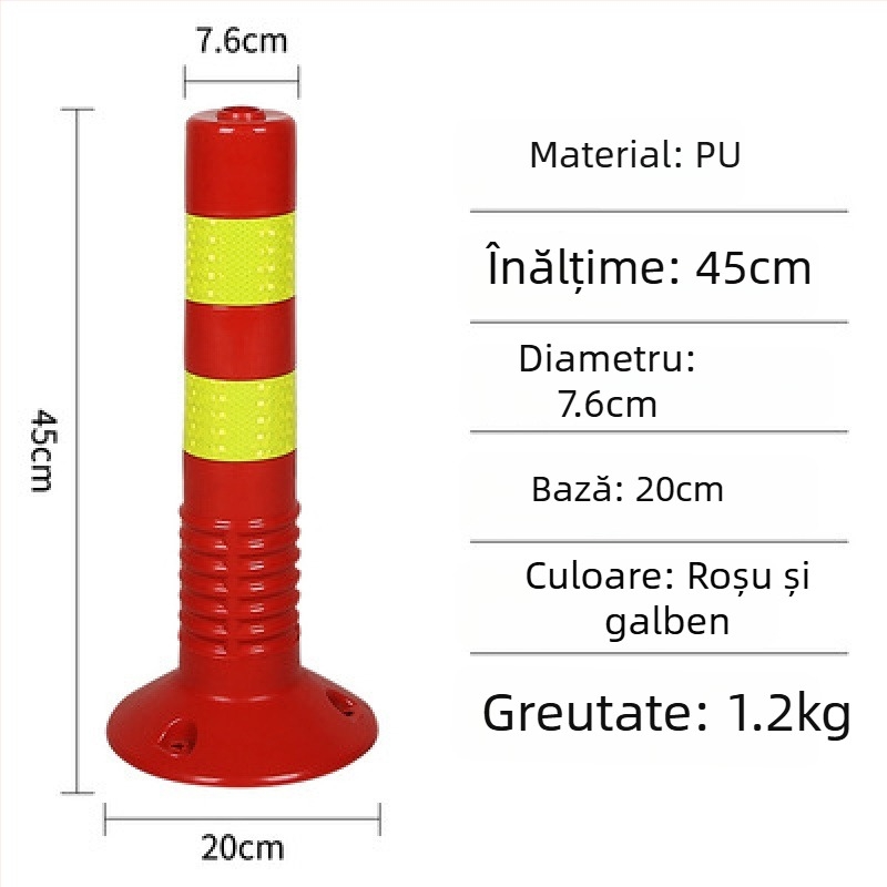 Coloană de avertizare din plastic PE cu tijă PU elastică, separator EVA pentru drum, coloană reflectorizantă și stâlpi ghidaj