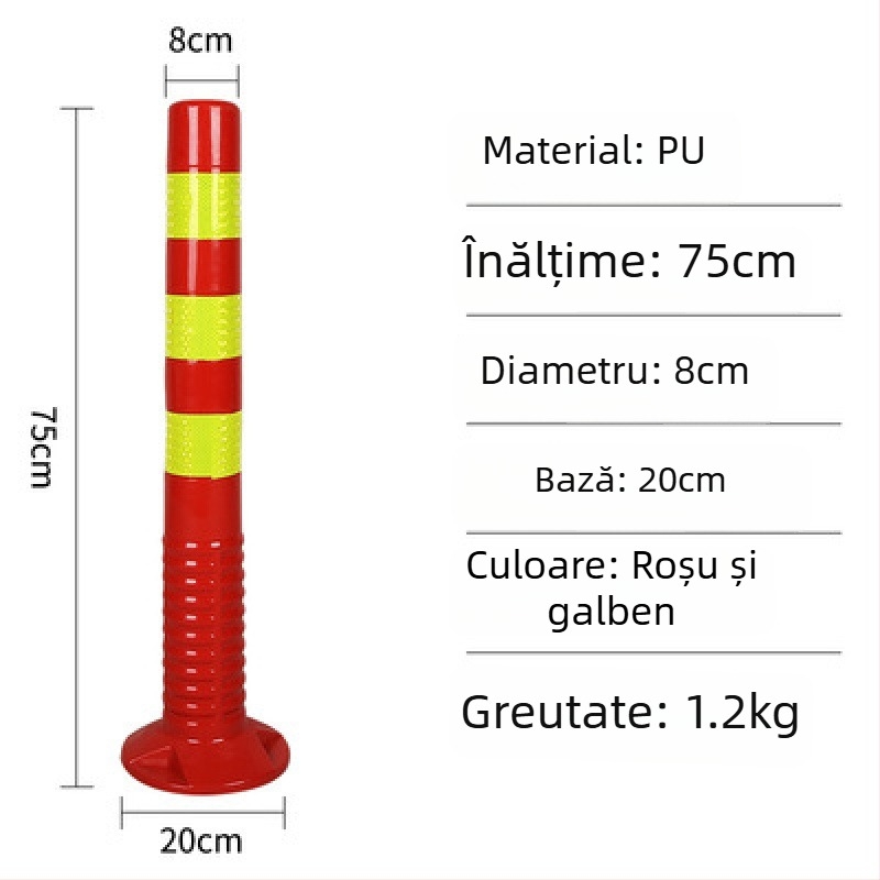 Coloană de avertizare din plastic PE cu tijă PU elastică, separator EVA pentru drum, coloană reflectorizantă și stâlpi ghidaj