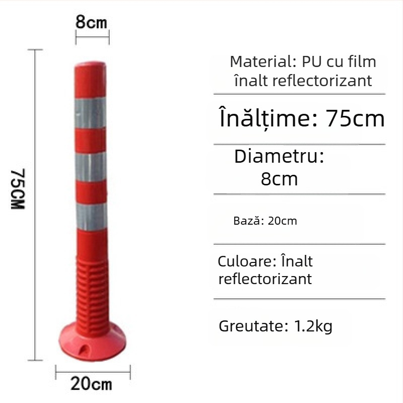 Coloană de avertizare din plastic PE cu tijă PU elastică, separator EVA pentru drum, coloană reflectorizantă și stâlpi ghidaj