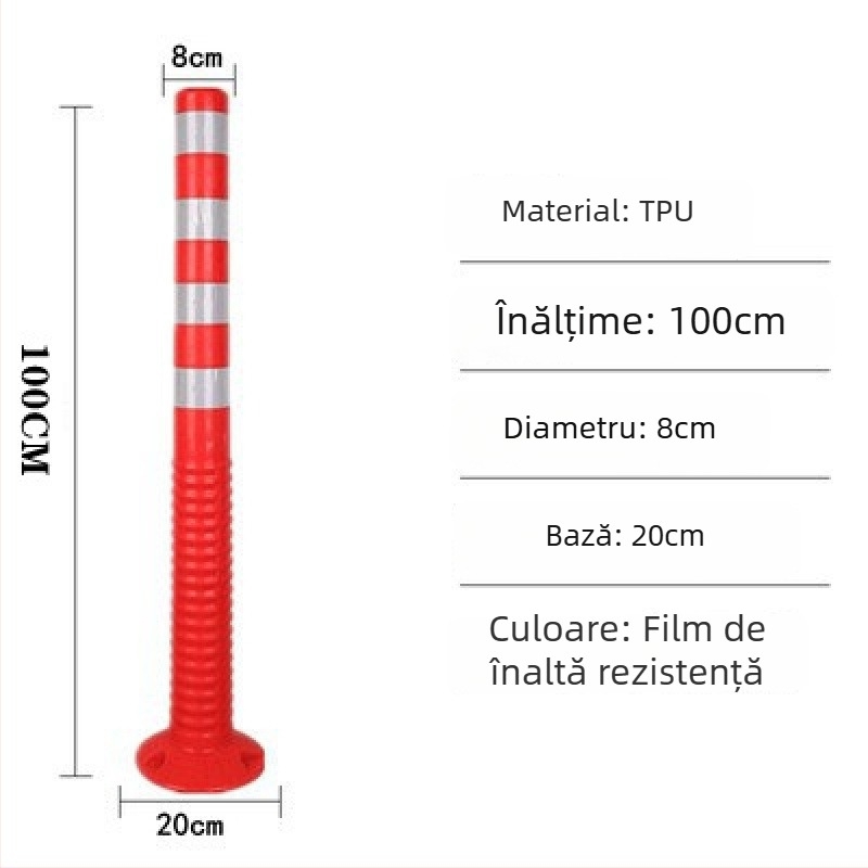 Coloană de avertizare din plastic PE cu tijă PU elastică, separator EVA pentru drum, coloană reflectorizantă și stâlpi ghidaj