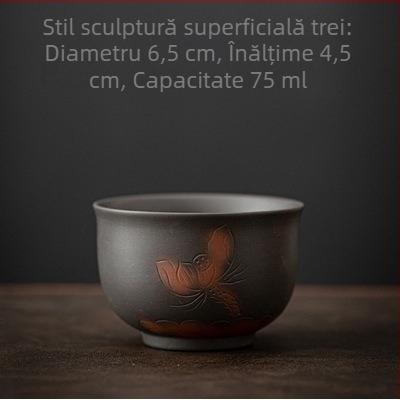 Ceșuță de ceai din ceramică mov, lucrată manual – ceașcă mare de maestru, set Kung Fu pentru ceai