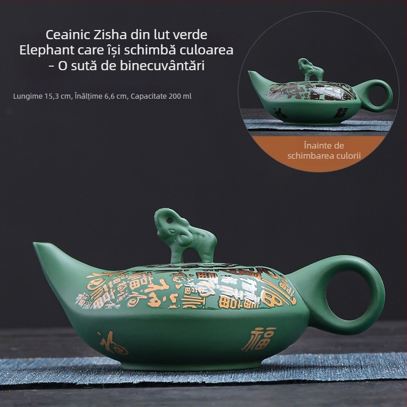 Ceainic Fengming din lut purpuriu, cu schimbare de culoare, motiv Dragon și Phoenix, ceramică, stil retro