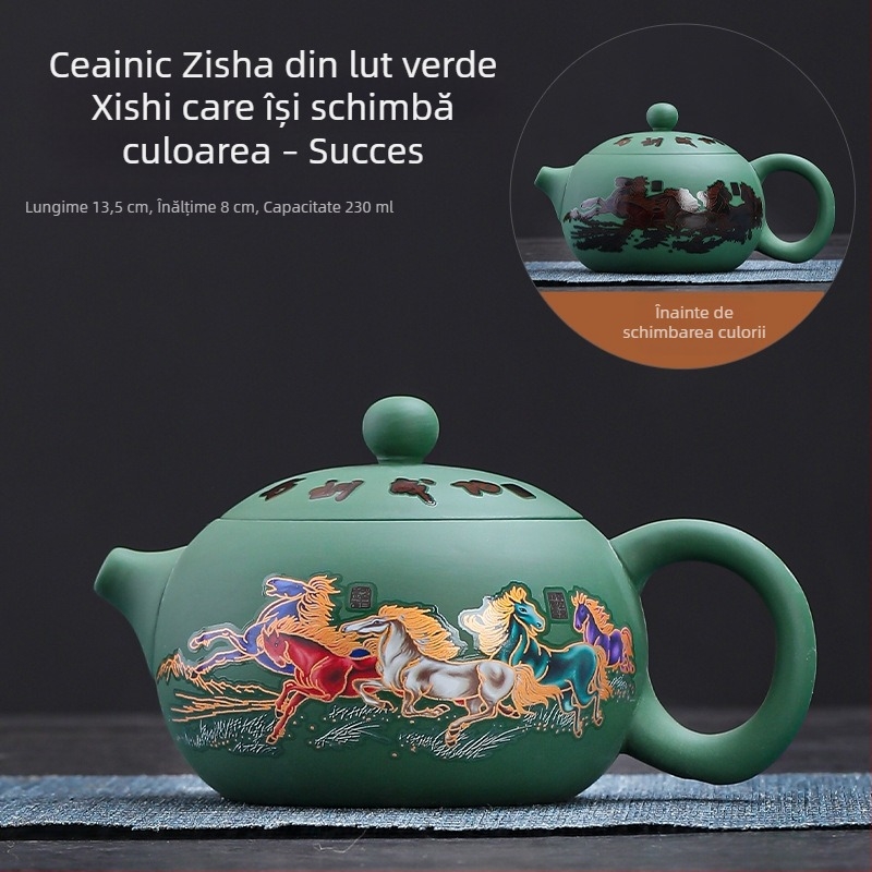 Ceainic Fengming din lut purpuriu, cu schimbare de culoare, motiv Dragon și Phoenix, ceramică, stil retro