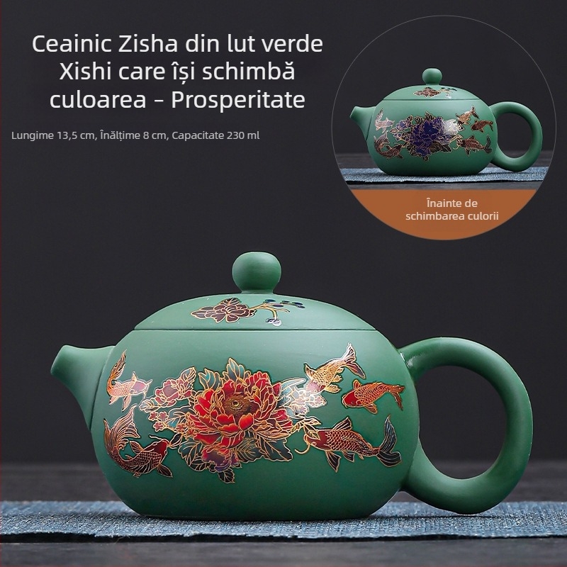 Ceainic Fengming din lut purpuriu, cu schimbare de culoare, motiv Dragon și Phoenix, ceramică, stil retro