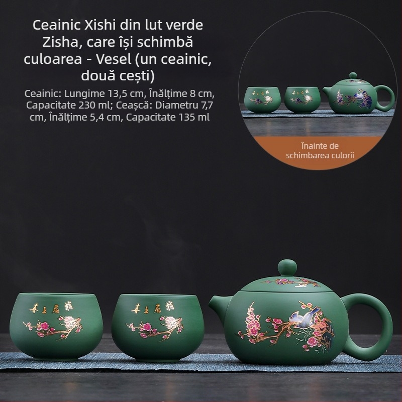 Ceainic Fengming din lut purpuriu, cu schimbare de culoare, motiv Dragon și Phoenix, ceramică, stil retro