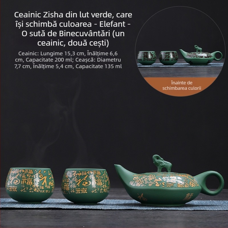 Ceainic Fengming din lut purpuriu, cu schimbare de culoare, motiv Dragon și Phoenix, ceramică, stil retro