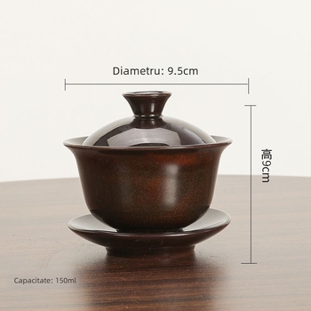 Set ceramic de ceai cu capac, glazură Tianmu, ars în cuptor, bol de ceai și ceașcă în nuanțe nisipoase aurii, set Kung Fu cu capac