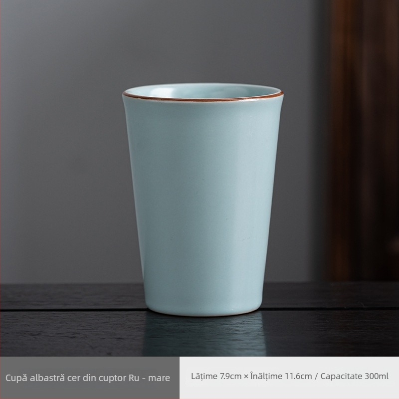 Ru Kiln ceașcă de porțelan - cană mare pentru ceai, apă și băuturi, design albastru și alb