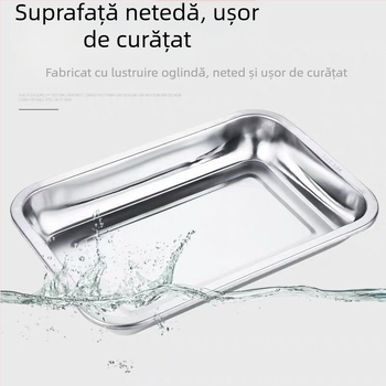 Tavă de servire din oțel inoxidabil 304, adâncă și groasă, cu formă pătrată și dreptunghiulară, pentru servire, grătar, orez și legume la aburi, farfurie de ceai