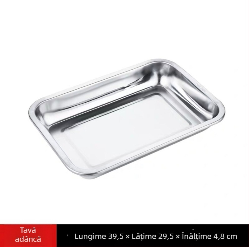 Tavă de servire din oțel inoxidabil 304, adâncă și groasă, cu formă pătrată și dreptunghiulară, pentru servire, grătar, orez și legume la aburi, farfurie de ceai
