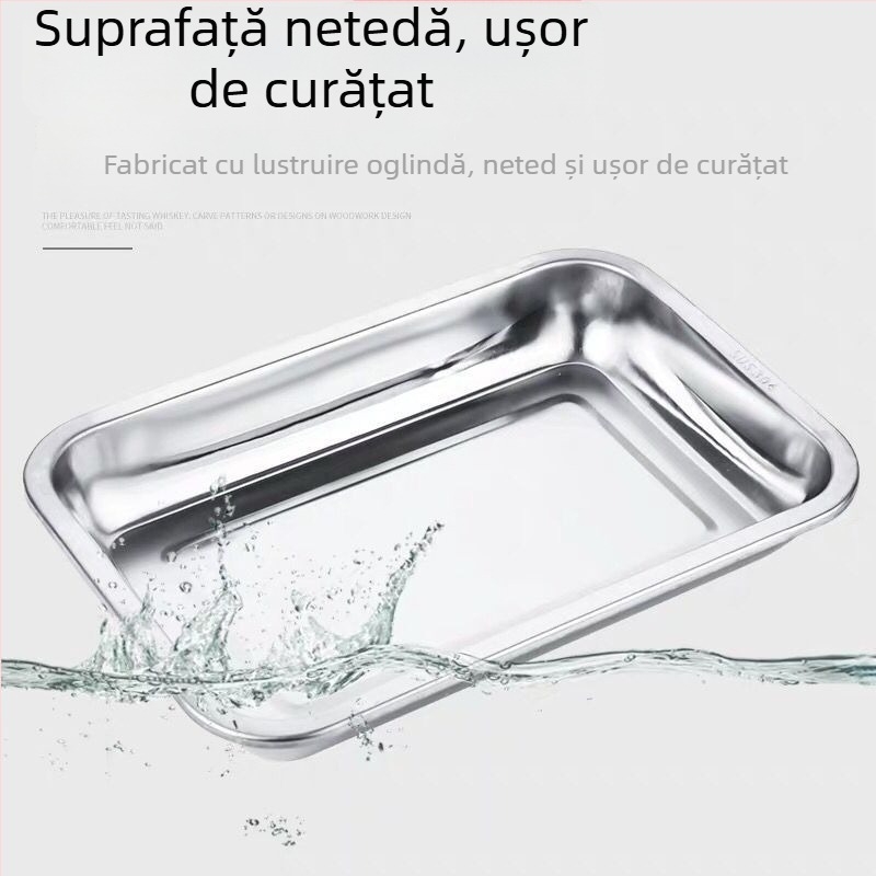 Tavă de servire din oțel inoxidabil 304, adâncă și groasă, cu formă pătrată și dreptunghiulară, pentru servire, grătar, orez și legume la aburi, farfurie de ceai